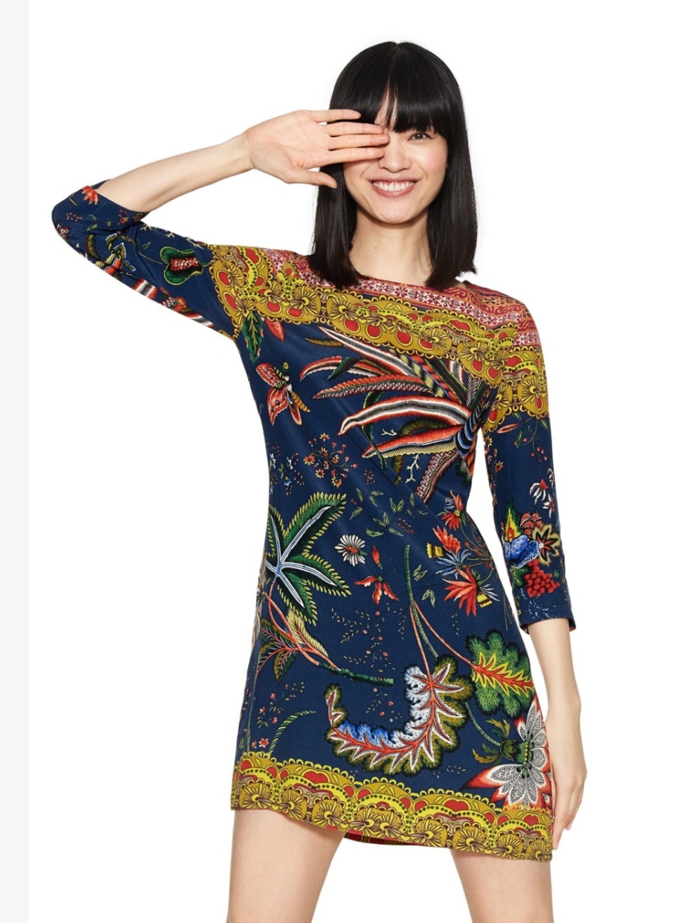 Desigual Navy Multicolor Paisley-Print Mini Dress size 38/S